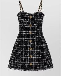 Balmain - Checked Tweed Sweetheart Mini Dress - Lyst