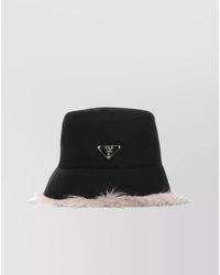 Prada - Nylon Brimmed Hat With Eco Fur And Feather Trim - Lyst