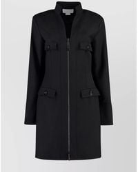 Genny - Wool-Blend Dress With Buttoned Flap Pockets - Lyst