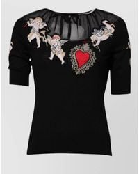 Dolce & Gabbana - Wool Silk Embroidered Crewneck Knitted Top - Lyst
