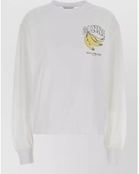 Ganni - Organic Cotton Long-Sleeve Logo-Print Sweatshirt - Lyst