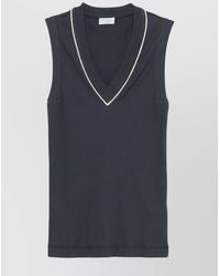 Brunello Cucinelli - Ribbed Texture V-Necked Top With Contrast Trim - Lyst