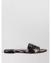 Dolce & Gabbana - Leather Floral-Print Slides - Lyst