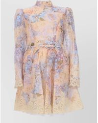 Zimmermann - Silk Floral-Print Long-Sleeve High-Neck Mini Dress - Lyst