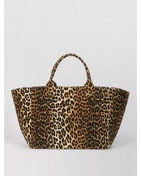Ganni - Canvas Tote Bag Animal Print Handles - Lyst