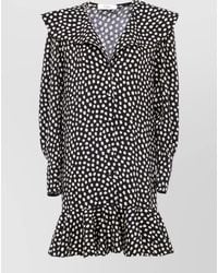 Chloé - Silk Polka-Dot Ruffled V-Neck Long-Sleeve Mini Dress - Lyst