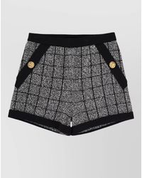 Balmain - Tweed Shorts Checked Pattern Buttons Trim - Lyst