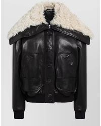 The Attico - Shearling Collar Leather Bomber Jacket - Lyst