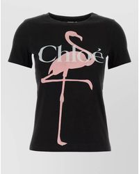 Chloé - Cotton Flamingo Print Logo Short-Sleeve T-Shirt - Lyst