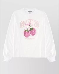 Ganni - Cotton Oversized Long-Sleeve Printed T-Shirt - Lyst