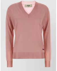 Fendi - Stretch Viscose V Neck Sweater Long Sleeves - Lyst