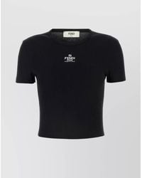 Fendi - Cotton Ribbed Slim-Fit Cropped T-Shirt - Lyst