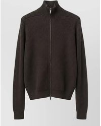 Emporio Armani - Ribbed Virgin Wool High Neck Zip-Up Cardigan - Lyst