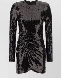 ROTATE BIRGER CHRISTENSEN - Sequined Draped Floral Appliqué Long-Sleeve Mini Dress - Lyst