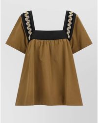 Prada - Embroidered Crystal Gabardine Dress Velvet Inserts - Lyst