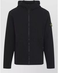 Stone Island - Hooded Sweatshirt Jacket Ribbed Cuffs Design - Lyst