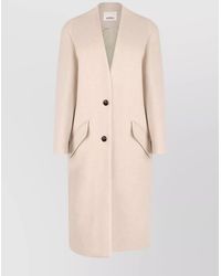 Isabel Marant - Wool Blend V-Neck Coat With Flap Pockets - Lyst