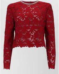 Self-Portrait - Lace Top Crystals Round Neck Long Sleeves - Lyst