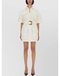 Balmain - Short Dress With Belted Waist And Front Pockets - Lyst