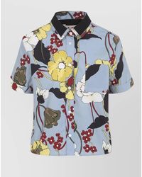 Marni - Cotton Cropped Floral-Print Short-Sleeve Shirt - Lyst