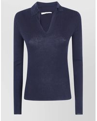 Max Mara - Silk Cashmere Ribbed Long-Sleeve Polo Top - Lyst