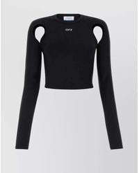 Off-White c/o Virgil Abloh - Logo-Print Cutout Long-Sleeve Cropped Top - Lyst