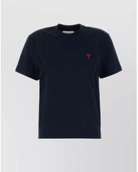 Ami Paris - Organic Cotton Logo-Embroidered Crew-Neck T-Shirt - Lyst