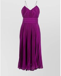 Max Mara - Pleated Belted V-Neck Midi Dress - Lyst