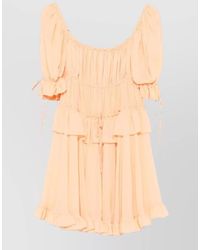 Chloé - Silk Tiered Square Neck Short Puff Sleeve Mini Dress - Lyst