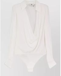 Elisabetta Franchi - Viscose Draped V-Neck Long-Sleeve Bodysuit - Lyst