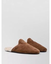 Prada - Suede Leather Flat Sole Round Toe Mules - Lyst