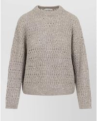 Brunello Cucinelli - Linen Openwork Sequin Crewneck Jumper - Lyst