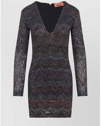 Missoni - Metallic Knit Zigzag V-Neck Long-Sleeve Mini Dress - Lyst