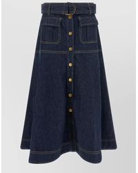 Zimmermann - Denim High-Rise A-Line Midi Skirt - Lyst