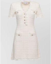 Self-Portrait - Textured V-Neck Short-Sleeve Mini Dress - Lyst