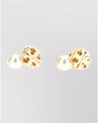 Tory Burch - Moondance Brass Earrings Stud Pearl Detail - Lyst