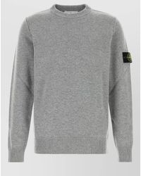 Stone Island - Wool Blend Sweater Ribbed Cuffs Hem - Lyst
