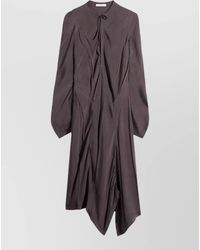 Lemaire - Midi Dress Asymmetric Hem Buttoned Long Sleeves - Lyst