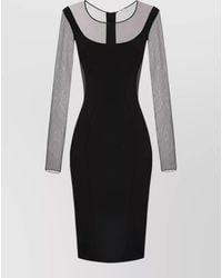 Elisabetta Franchi - Fitted Knee Length Dress Silk Blend Mesh - Lyst
