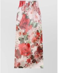 Dolce & Gabbana - Silk Rose Print Calf Length Straight Skirt - Lyst