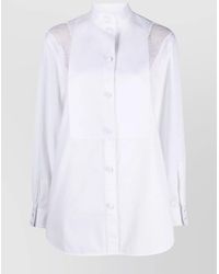Burberry - Cotton Lace Panel Long Sleeve Shirt - Lyst