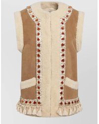 Valentino - Leather Beaded Sleeveless Vest - Lyst