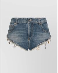 Blumarine - Denim Shorts With Frayed Hem And Embellishments - Lyst