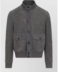 ZEGNA - Leather Blouson Jacket Stand Collar Ribbed Cuffs - Lyst