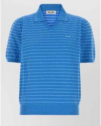 Miu Miu - Cotton Polo Shirt Striped Pattern Ribbed Hem - Lyst