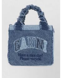 Ganni - Denim Tote Bag Rectangular Shape Frayed Edges - Lyst