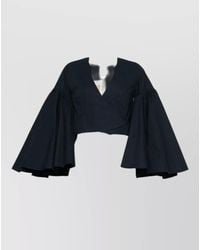 Jacquemus - Cotton V-Neck Cropped Wrap Blouse - Lyst