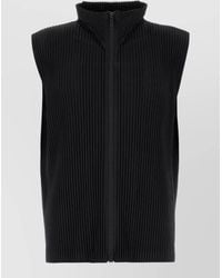 Homme Plissé Issey Miyake - Polyester Vest High Collar Ribbed Texture - Lyst
