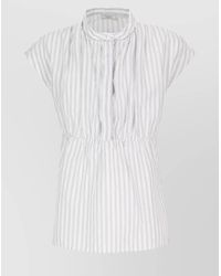 Peserico - Striped Button Detail Cap Sleeve Blouse - Lyst