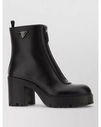 Prada - Leather Ankle Boots Chunky Heel Design - Lyst
